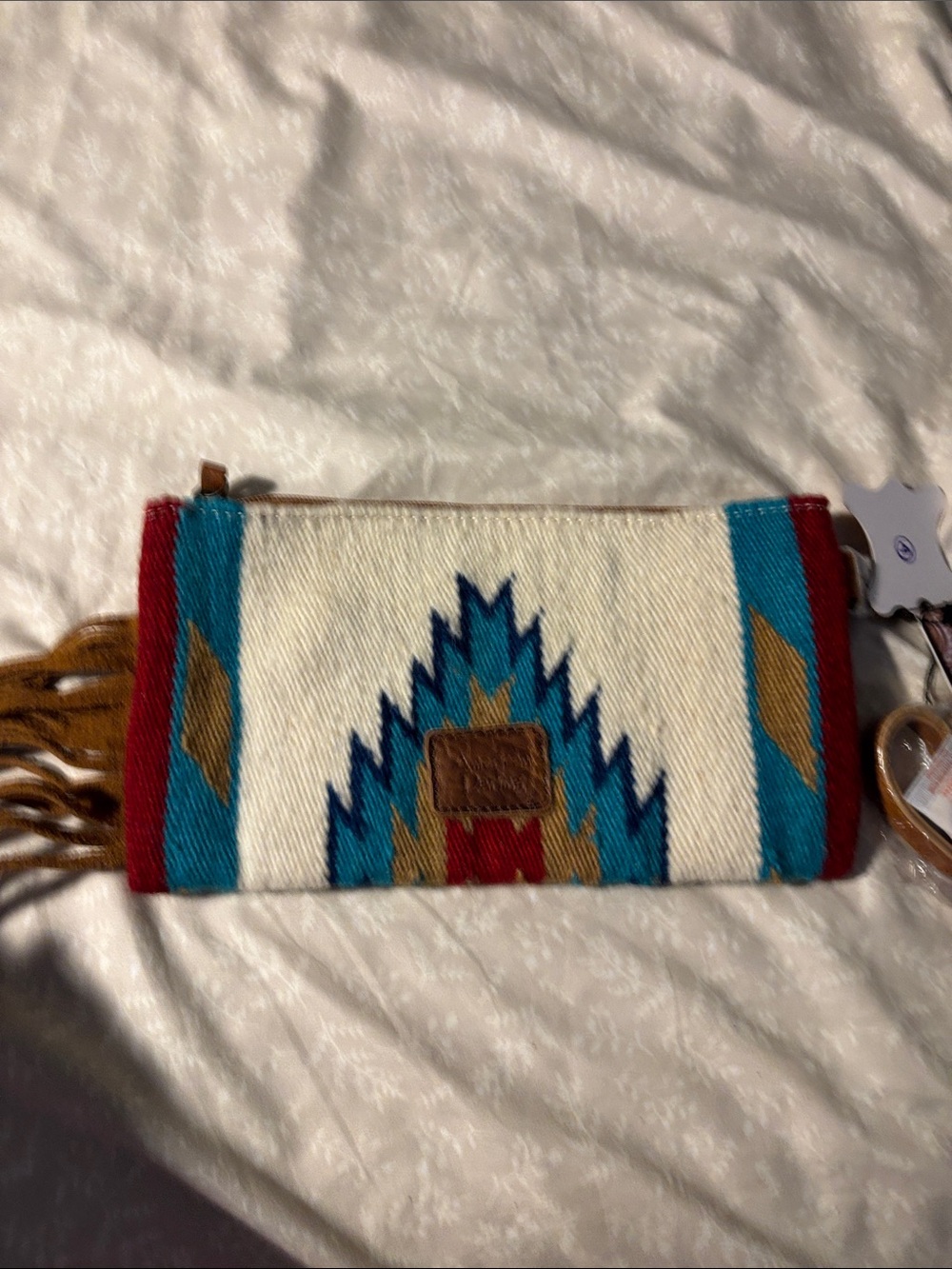 American Darling Woven Southwestern Clutch in Cream, Turquoise & Red